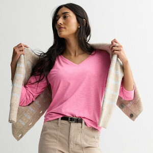 �\�m�} ���f�B�[�X �g�b�v�X T�V���c V�l�b�N Women'sonoma Goods For Lifeveryday Long Sleeve V-Neck T-Shirt Haley Pink �s���N