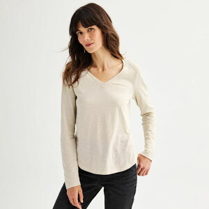 �\�m�} ���f�B�[�X �g�b�v�X T�V���c V�l�b�N Women'sonoma Goods For Lifeveryday Long Sleeve V-Neck T-Shirt Light Oat Heather �w�U�[