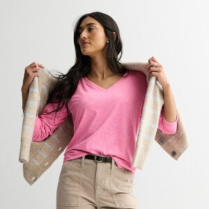 �\�m�} ���f�B�[�X �g�b�v�X T�V���c V�l�b�N �v�` Petite Sonoma Goods For Lifeveryday Long Sleeve V-Neck T-Shirt Haley Pink �s���N