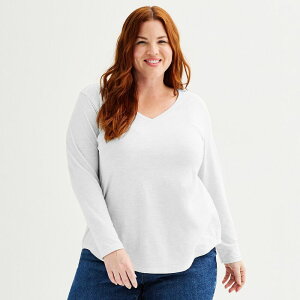 �\�m�} ���f�B�[�X �g�b�v�X T�V���c V�l�b�N �v���X�T�C�Y Plusize Sonoma Goods For Lifeveryday Long Sleeve V-Neck Tee Vital White �z���C�g