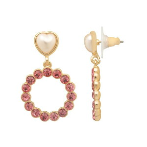 LC Lauren Conrad ���f�B�[�X �A�N�Z�T���[ �s�A�X�E�C�������O LC Lauren Conrad Gold Tone Simulated Pearl Heart & Beaded Hoop Drop Earrings Pink �s���N