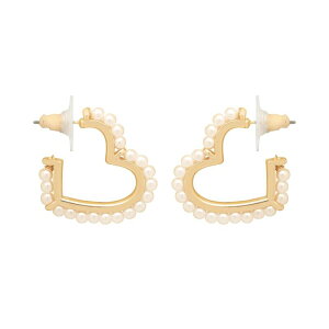 LC Lauren Conrad ���f�B�[�X �A�N�Z�T���[ �s�A�X�E�C�������O LC Lauren Conrad Gold Tone Simulated Pearl Heart Hoop Earrings White �z���C�g