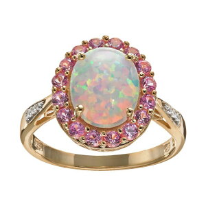 yz Aufbh fB[X O ANZT[ Lab-Created Opal and Lab-Created Sapphire 18k Gold Over Silver Oval Halo Ring Pink