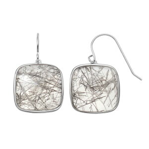 yz Aufbh fB[X sAXECO ANZT[ Sterling Silver Black Rutilated Quartz Square Drop Earrings Black