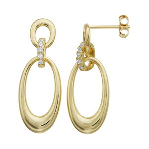 yz Aufbh fB[X sAXECO ANZT[ 14k Gold Over Silver & Cubic Zirconia Oblong Chain Dangle Earrings Gold Tone