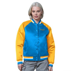 �X�^�[�^�[ ���f�B�[�X �A�E�^�[ �W���P�b�g�E�u���]�� ���B���e�[�W �T�e�� Women'starter Powder Blue/Gold Los Angeles Chargersatin Full-Snap Vintage Varsity Jacket Chg Light �u���[