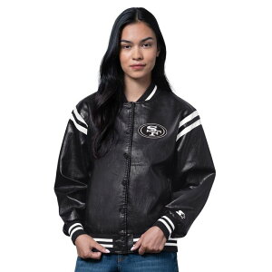 �X�^�[�^�[ ���f�B�[�X �A�E�^�[ �W���P�b�g�E�u���]�� ���U�[ Women'starter Black San Francisco 49ers Higheat Vegan Leather Full-Snap Varsity Jacket 49r Black �u���b�N