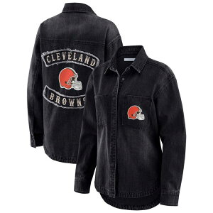 �E�F�A �o�C �G���� �A���h���[�Y ���f�B�[�X �A�E�^�[ �W���P�b�g�E�u���]�� �f�j�� Women's WEAR by Erin Andrews Black Cleveland Browns Washed Oversizedenim Full-Snap Shacket Brn Black �u���b�N