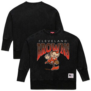 �~�b�`�F��&�l�X ���f�B�[�X �g�b�v�X T�V���c �N���[�l�b�N �X�E�F�b�g Women's Mitchell & Ness Black Cleveland Browns Delineate Mineral Wash Crewneck Sweatshirt Brn Black �u���b�N