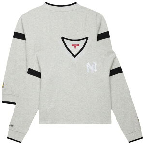 �~�b�`�F��&�l�X ���f�B�[�X �g�b�v�X T�V���c V�l�b�N �X�E�F�b�g �N���b�v�h Women's Mitchell & Ness Heather Gray New York Yankees Cooperstown Collection V-Neck Cropped Toggle Sweatshirt Ynk Grey �O���[