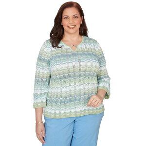 �A���t���b�h �_�i�[ ���f�B�[�X �A�E�^�[ �j�b�g�E�Z�[�^�[ �v���X�T�C�Y Plusize Alfredunner Textured Space Dye Split Neck Sweater Multi Green �O���[��