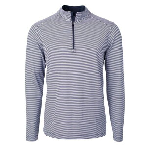 �J�b�^�[�A���h�o�b�N �����Y �A�E�^�[ �W���P�b�g�E�u���]�� �n�[�t�W�b�v Cutter & Buck Virtueco Pique Micro Stripe Recycled Mens Quarter Zip Navy Blue �l�C�r�[