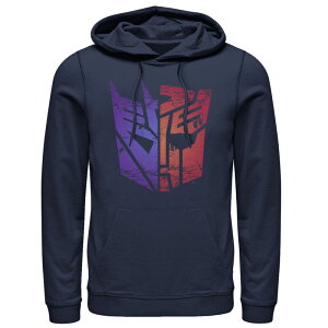 �A�j���L�����N�^�[ �����Y �g�b�v�X T�V���c ���S �p�[�J�[ Licensed Character Men's Transformers Decepticon Autobot Split Logo Hoodie Navy �l�C�r�[
