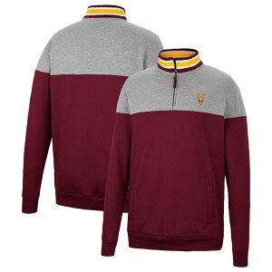 �R���V�A�� �����Y �A�E�^�[ �W���P�b�g�E�u���]�� Men's Colosseum Heathered Gray/Maroon Arizona State Sun Devils Be the Ball Quarter-Zip Top Asu Red ���b�h