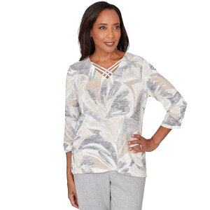 �A���t���b�h �_�i�[ ���f�B�[�X �g�b�v�X T�V���c V�l�b�N �v�` �v�����g Petite Alfredunner Leaf Print Crossover V-Neck Top Gray Multi �O���[
