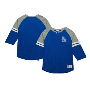 �~�b�`�F��&�l�X �����Y �g�b�v�X T�V���c Men's Mitchell & Ness Royalos Angeles Dodgers Cooperstown Collection Legendary Raglan Slub Henley 3/4-Sleeve T-Shirt Lad Blue �u���[