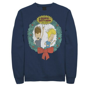 �A�j���L�����N�^�[ �����Y �g�b�v�X T�V���c �X�E�F�b�g Licensed Character Men's Cartoonetwork Beavis and Butthead Santa Reindeer Christmasweatshirt Navy �l�C�r�[