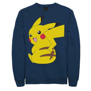 �A�j���L�����N�^�[ �����Y �g�b�v�X T�V���c �X�E�F�b�g�[�� Licensed Character Big & Tall Pok mon Cute Smiling Pikachu Sitting Acrossweatshirt Navy �l�C�r�[