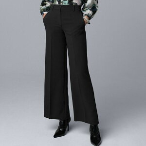 ���F���E�H�� ���f�B�[�X �{�g���X �J�W���A���p���c ���C�h���b�O �v�` Petite Simply Vera Wang Wide Leg Trousers Black �u���b�N