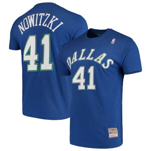 �A���u�����f�b�h �����Y �g�b�v�X T�V���c Unbranded Men's Mitchell & Ness Dirk Nowitzki Blue Dallas Mavericks Hardwood Classics Team Name & Number T-Shirt Mav Blue �u���[