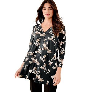 ���A�}���Y ���f�B�[�X �g�b�v�X �V���c V�l�b�N �v���X�T�C�Y �u���E�X Roaman's Women's Plusize Banded V-Neck Blouse Black Batik Vines �u���b�N