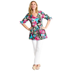 �E�[�}�� �E�B�Y�C�� ���f�B�[�X �g�b�v�X T�V���c �v���X�T�C�Y Woman Within Plusize Three-Quarter Tie-Sleeve Tunic Black Happy Bloom �u���b�N