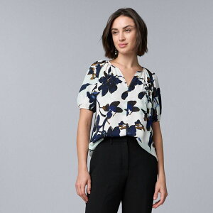 ���F���E�H�� ���f�B�[�X �g�b�v�X �V���c �v�` �u���E�X Petite Simply Vera Wang Shirred Blouse Green Bl Multi Floral �O���[��