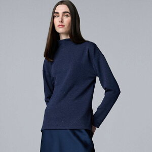 ���F���E�H�� ���f�B�[�X �g�b�v�X T�V���c �^�[�g���l�b�N �v�` �X�L���[�o Petite Simply Vera Wang Long Sleeve Turtleneck Scuba Top Liberty Navy �l�C�r�[