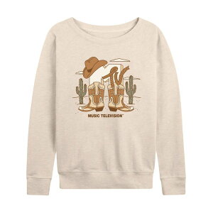 �A�j���L�����N�^�[ ���f�B�[�X �g�b�v�X T�V���c �p�C�� ���S Licensed Character Women's MTV Cowboy Logo French Terry Long Sleeve Tee Beige �x�[�W��