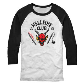 アニメキャラクター メンズ トップス Tシャツ LICENSED CHARACTER Men's Netflix - Stranger Things Hellfire Club Mace Andaggeraglan White Black ホワイト
