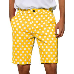 Lars Amadeus �����Y �{�g���X �n�[�t�p���c�E�V���[�c �h�b�g �V���[�g�p���c Lars Amadeus Polka Dotshorts For Men'straight Fit Comfort Flat Front Chino Shorts Yellow �C�G���[