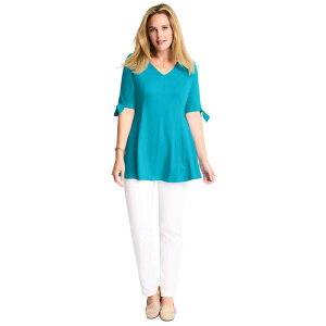 �E�[�}�� �E�B�Y�C�� ���f�B�[�X �g�b�v�X T�V���c �v���X�T�C�Y Woman Within Plusize Three-Quarter Tie-Sleeve Tunic Pretty Turquoise �^�[�R�C�Y