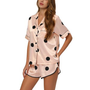cheibear ���f�B�[�X �A���_�[�E�F�A �i�C�g�E�F�A �V���[�g�p���c �T�e�� cheibear Women'satin Pajamas Nightwear 2pcsleepwear Tops with Shorts Lounge PJ Sets Champagne Pink �s���N