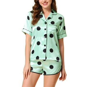cheibear ���f�B�[�X �A���_�[�E�F�A �i�C�g�E�F�A �V���[�g�p���c �T�e�� cheibear Women'satin Pajamas Nightwear 2pcsleepwear Tops with Shorts Lounge PJ Sets Green �O���[��