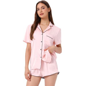 cheibear ���f�B�[�X �A���_�[�E�F�A �i�C�g�E�F�A �V���[�g�p���c �T�e�� cheibear Women'satin Pajamas Nightwear 2pcsleepwear Tops with Shorts Lounge PJ Setsoft Pink �s���N