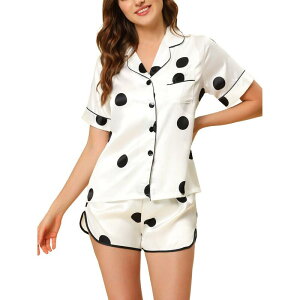 cheibear ���f�B�[�X �A���_�[�E�F�A �i�C�g�E�F�A �V���[�g�p���c �T�e�� cheibear Women'satin Pajamas Nightwear 2pcsleepwear Tops with Shorts Lounge PJ Sets White �z���C�g
