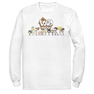 �j�R���f�I�� �����Y �g�b�v�X T�V���c ���S �O���t�B�b�N Men's Nickelodeon The Loud House Cast In A Row Logo Long Sleeve Graphic Tee White �z���C�g