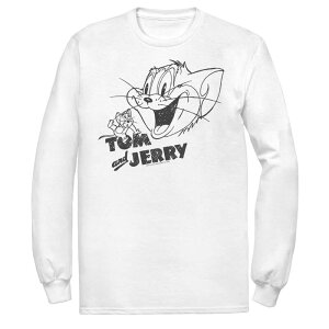 �A�j���L�����N�^�[ �����Y �g�b�v�X T�V���c ���S Licensed Character Men's Tom And Jerry Line Art Portrait Logo Tee White �z���C�g
