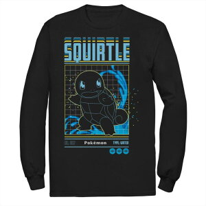 �A�j���L�����N�^�[ �����Y �g�b�v�X T�V���c �g�[�� �O���t�B�b�N Licensed Character Big & Tall Pok mon Squirtle Grid Long Sleeve Graphic Tee Black �u���b�N