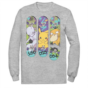 �A�j���L�����N�^�[ �����Y �g�b�v�X T�V���c �g�[�� Licensed Character Big & Tall Pokemon Mewtwo Pikachu Psyduck Long Sleeve Tee Athletic Heather �w�U�[