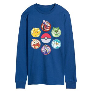 �A�j���L�����N�^�[ �����Y �g�b�v�X T�V���c �O���t�B�b�N Licensed Character Men's Pokemon Sparkle Badges Long Sleeve Graphic Tee Blue �u���[