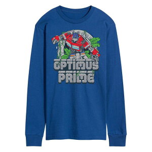 �A�j���L�����N�^�[ �����Y �g�b�v�X T�V���c �O���t�B�b�N Licensed Character Men's Transformers Optimus Prime Long Sleeve Graphic Tee Blue �u���[