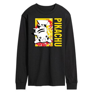 �A�j���L�����N�^�[ �����Y �g�b�v�X T�V���c �O���t�B�b�N Licensed Character Men's Pok mon Tie Dye Pikachu Long Sleeve Graphic Tee Black �u���b�N