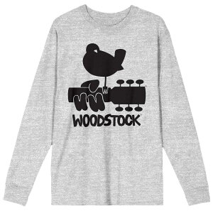 �A�j���L�����N�^�[ �����Y �g�b�v�X T�V���c Licensed Character Men's Woodstock Bird & Guitar Long Sleeve Gray �O���[