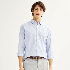 �\�m�} �����Y �g�b�v�X T�V���c �_�E�� Men'sonoma Goods For Life Long Sleeve Performance Button-Down Shirt Blue White Mini Stripe �z���C�g