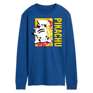 �A�j���L�����N�^�[ �����Y �g�b�v�X T�V���c �O���t�B�b�N Licensed Character Men's Pok mon Tie Dye Pikachu Long Sleeve Graphic Tee Blue �u���[