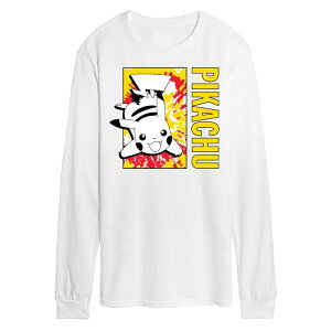 �A�j���L�����N�^�[ �����Y �g�b�v�X T�V���c �O���t�B�b�N Licensed Character Men's Pok mon Tie Dye Pikachu Long Sleeve Graphic Tee White �z���C�g