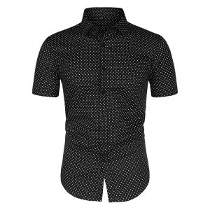 Lars Amadeus �����Y �g�b�v�X T�V���c �{�^���_�E�� �h�b�g �v�����g �_�E�� Lars Amadeus Men's Polka Dots Printedresshort Sleeves Button Down Shirt Black �u���b�N