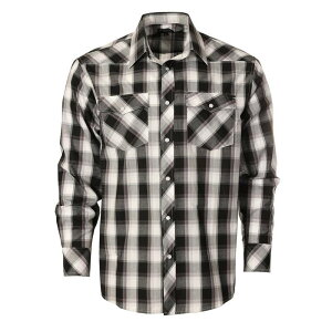 �W���x���e�B �����Y �g�b�v�X T�V���c Gioberti Men's Western Plaid Long Sleeve Shirt With Pearl Snap-on Black White Gray �z���C�g