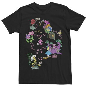 �f�B�Y�j�[ �����Y �g�b�v�X T�V���c �v�����g�[�� Big & Tall Disney Alice In Wonderland Cheshire Cat Paw Prints Map Tee Black �u���b�N